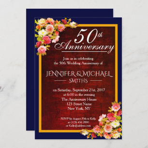 Elegant Floral Burgundy Wedding Anniversary Invite