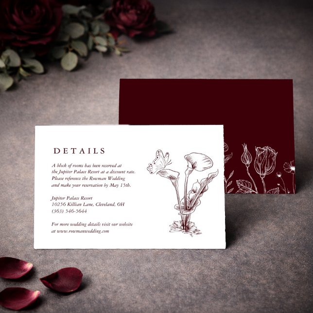 Elegant Floral Burgundy Wedding Details Card (Creator Uploaded)