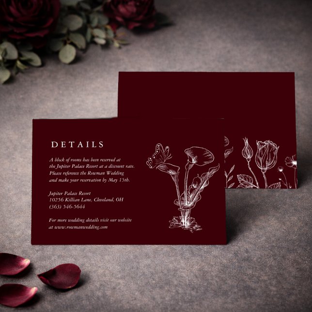 Elegant Floral Burgundy Wedding Details Card (Creator Uploaded)