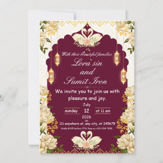 Elegant Floral Burgundy Wedding Invitation 