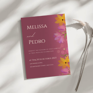 Elegant Floral Burgundy Wedding Invitation