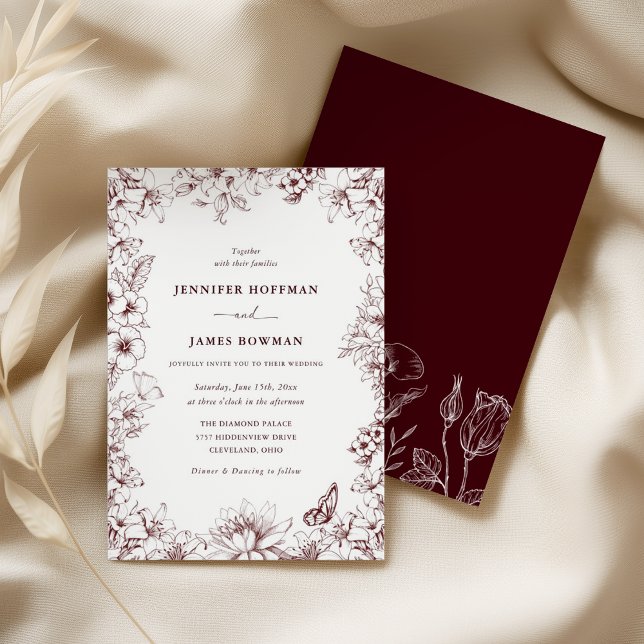 Elegant Floral Burgundy Wedding Invitation (Creator Uploaded)
