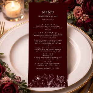 Elegant Floral Burgundy Wedding Menu