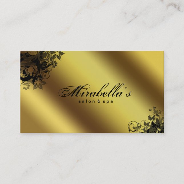 Elegant Floral Business Card Salon Spa Gold 2 (Front)
