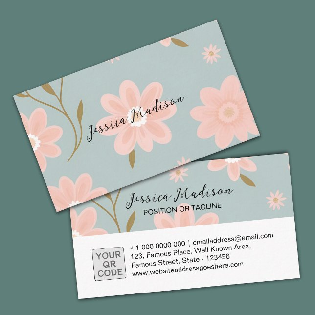 Elegant Floral Business Card with QR Code | DP7 (floral elegant business card | edit online | custom template | home business | pastel color design)
