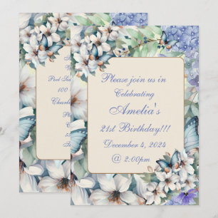 Elegant Floral & Butterflies Birthday Invitation