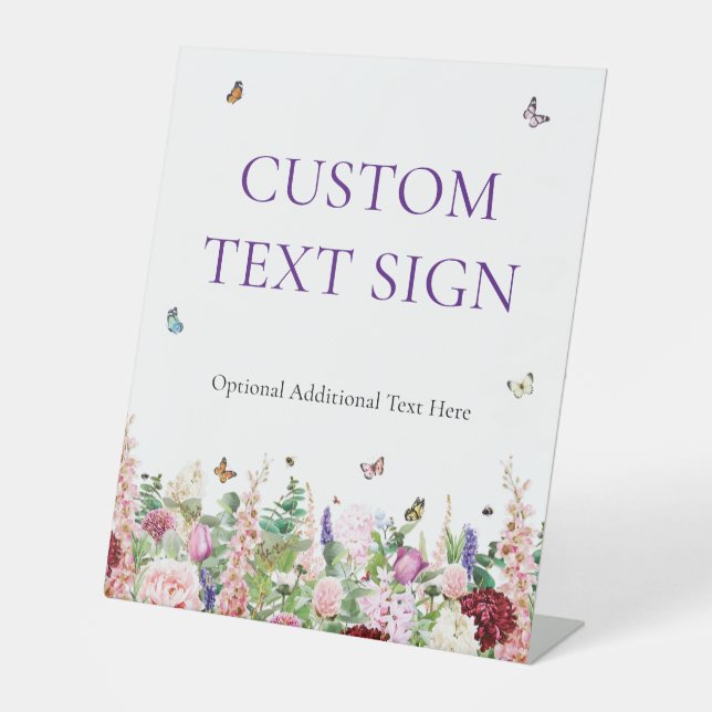 Elegant Floral & Butterflies Bridal Shower Pedestal Sign (Front)