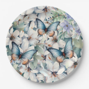 Elegant Floral & Butterflies Paper Plate