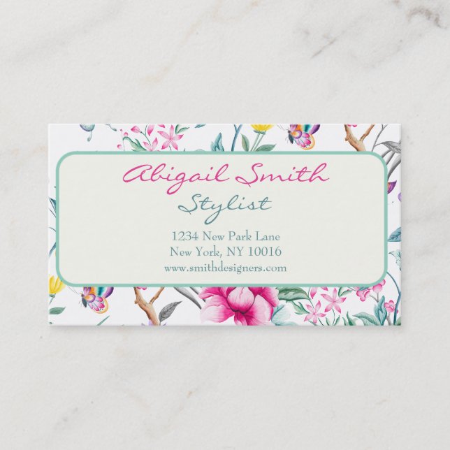 Elegant Floral & Butterflies Pattern Business Card (Front)