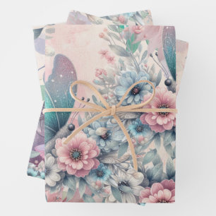 Elegant Floral & Butterflies Wrapping Paper Sheet