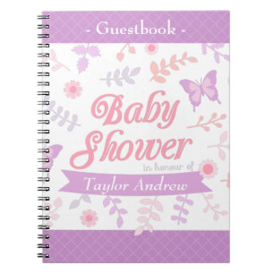 Elegant Floral Butterfly Baby Shower Guestbook Notebook