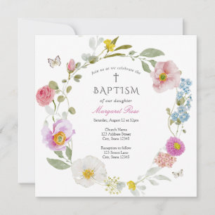 Elegant Floral Butterfly Baptism Invitation