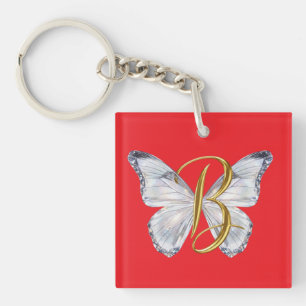 Elegant Floral Butterfly Letter B - Artistic Monog Keychain