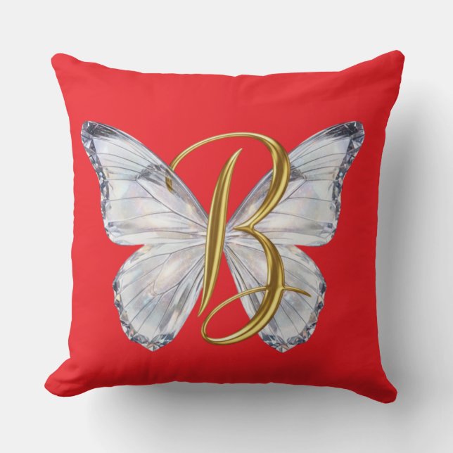 Elegant Floral Butterfly Letter B - Artistic Monog Throw Pillow (Front)