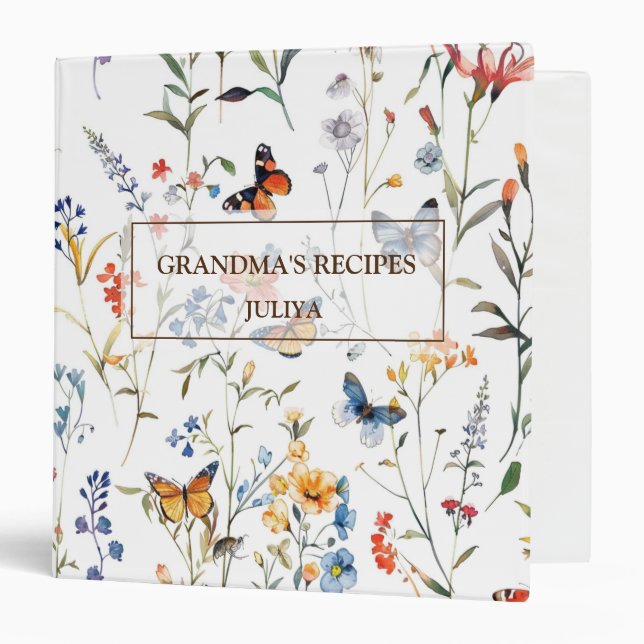 Elegant floral Butterfly recipe Binder (Front/Inside)