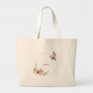 Elegant Floral Butterfly Rose Gold – Personalized Large Tote Bag
