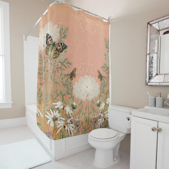 Elegant Floral Butterfly Vintage Daisy Peach White (In Situ)