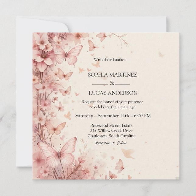 Elegant Floral Butterfly Wedding Invitation (Front)