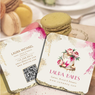 Elegant Floral Cake Design with Gold Accents Square Business Card