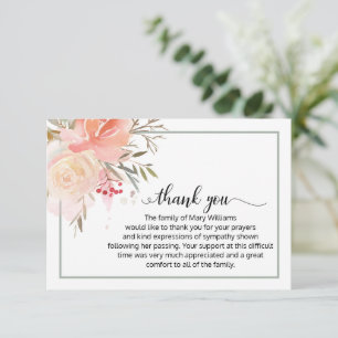 Elegant Floral Calligraphy Funeral Thank You Card