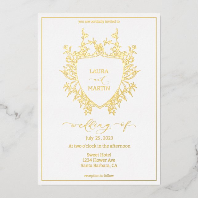 Elegant floral, calligraphy script  foil holiday card (Front)