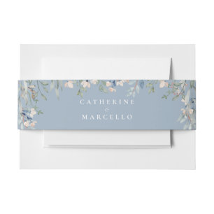 Elegant Floral Cascade Dusty Blue Wedding Invitation Belly Band