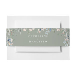 Elegant Floral Cascade Sage Green Wedding Invitation Belly Band