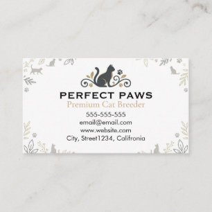 Elegant Floral Cat Breeder Customizable  Business Card