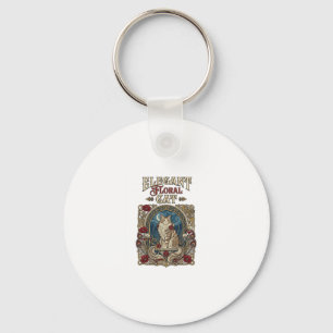 Elegant Floral Cat Cat Art Nouveau Vintage Vector Keychain