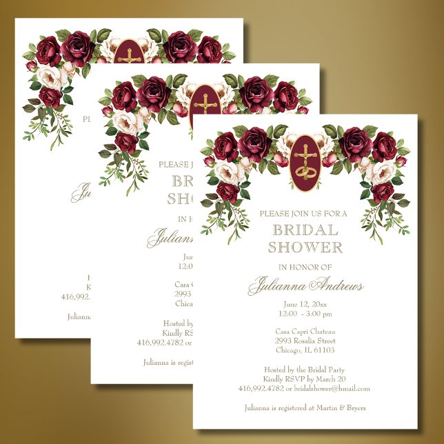 Elegant Floral Catholic Bridal Shower Roses  Invitation (Creator Uploaded)