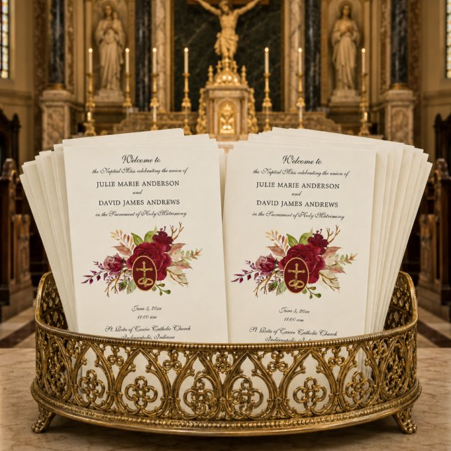 Elegant Floral Catholic Latin Mass Wedding Program (Creator Uploaded)