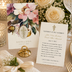 Elegant Floral Catholic Wedding Prayer Card
