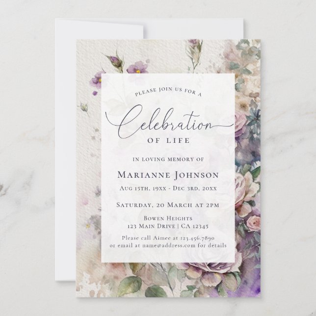 Elegant Floral Celebration of Life Invitation (Front)
