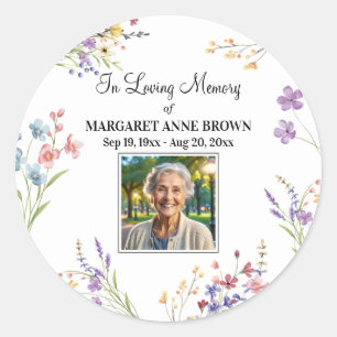Elegant Floral Celebration Of Life Photo  Classic Round Sticker