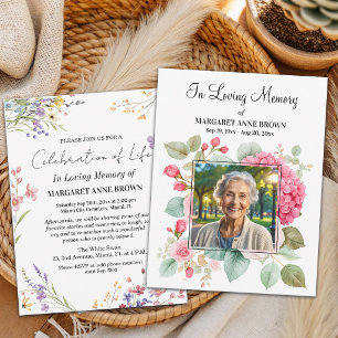 Elegant Floral Celebration Of Life Photo  Invitation