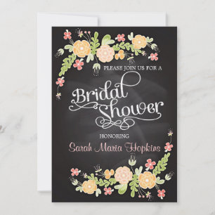 Elegant Floral Chalkboard Modern Bridal Shower Invitation