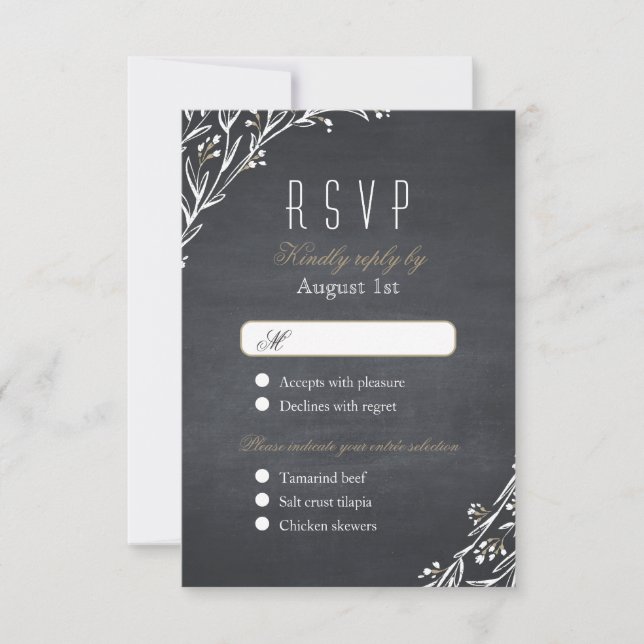 Elegant floral chalkboard rustic wedding RSVP Card (Front)
