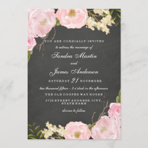 Elegant Floral Chalkboard Wedding Invitation