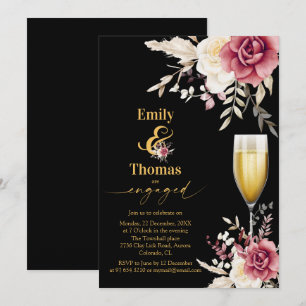 elegant floral champagane glass wedding engagement invitation
