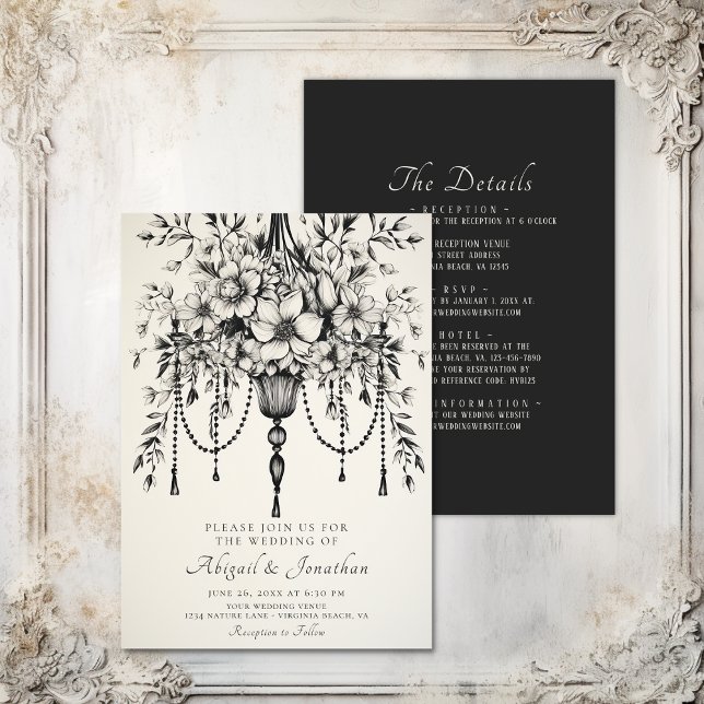 Elegant Floral Chandelier All in One Wedding  Invitation (Elegant Floral Chandelier All in One Wedding Invitation)