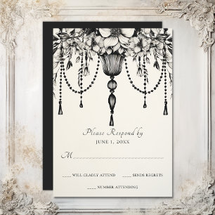 Elegant Floral Chandelier Black and White Wedding RSVP Card