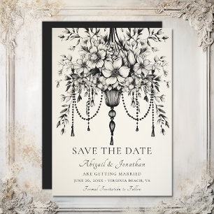 Elegant Floral Chandelier Black and White Wedding Save The Date