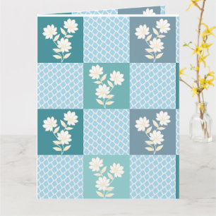 Elegant Floral Chequerboard Seamless Pattern Card