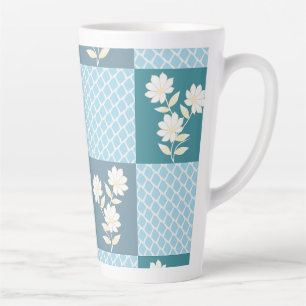 Elegant Floral Chequerboard Seamless Pattern in So Latte Mug