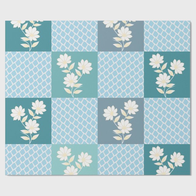 Elegant Floral Chequerboard Seamless Pattern  Wrapping Paper (Flat)