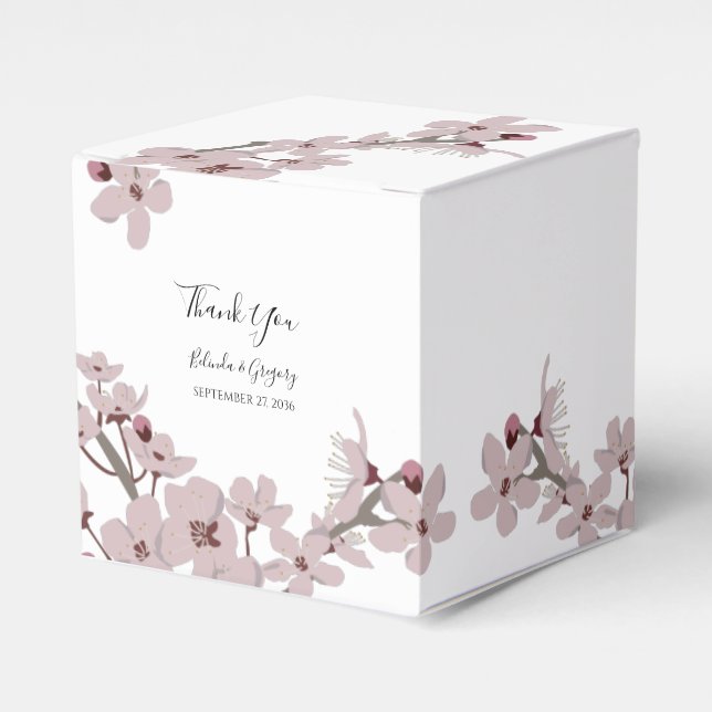 Elegant Floral Cherry Blossom Wedding Favor Box (Front Side)