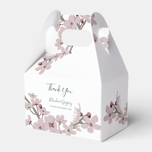 Elegant Floral Cherry Blossom Wedding Favor Box (Front Side)