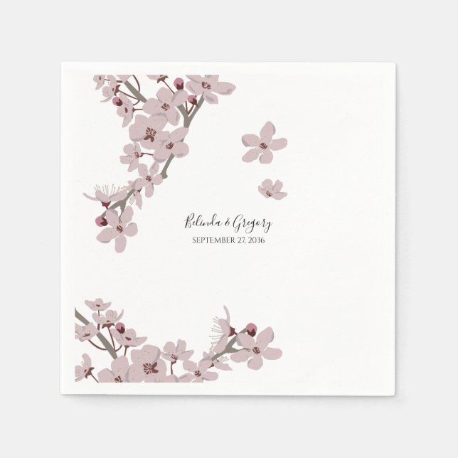 Elegant Floral Cherry Blossom Wedding  Napkin (Front)