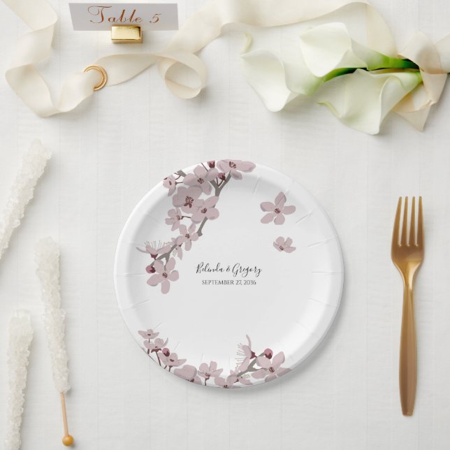 Elegant Floral Cherry Blossom Wedding Paper Plate (Wedding)