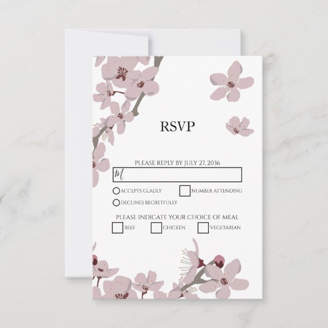 Elegant Floral Cherry Blossom Wedding RSVP Cards (Front)